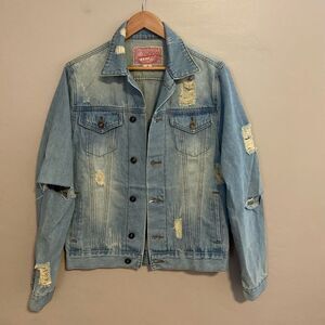 Brooklyn Cloth Mfg. Co NWOT distressed light wash jean jacket S